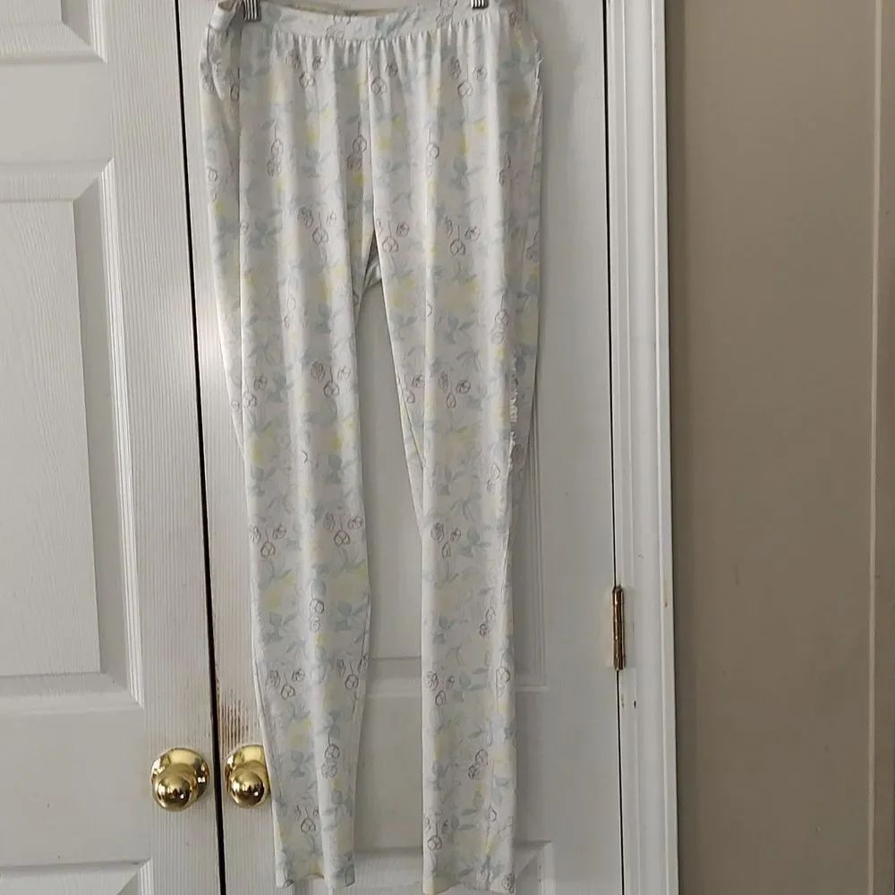 Nanette Lepore white gray yellow blue lace side trim lounge resort pj pants Sz M